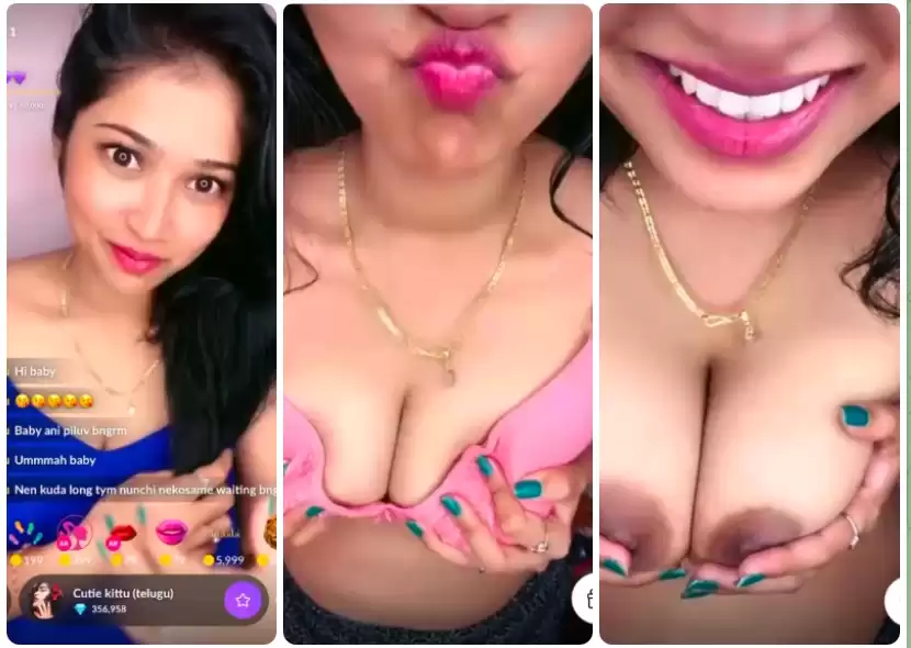 Beautiful Telugu CUTIE KITTU Nude Tango 121 Premium Live Showing Pressing Licking her Boobs with Full Face Clear Audio