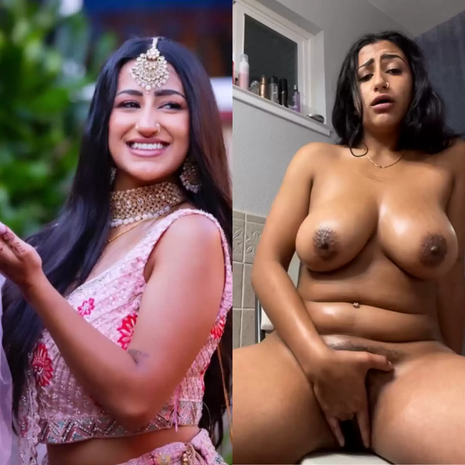 Big Boobie Desi NRI Girl Trending Viral 2 VIDEO’S MERGED Full NUDE Boobs Pressing Fingering with Full Face Hot Expressions