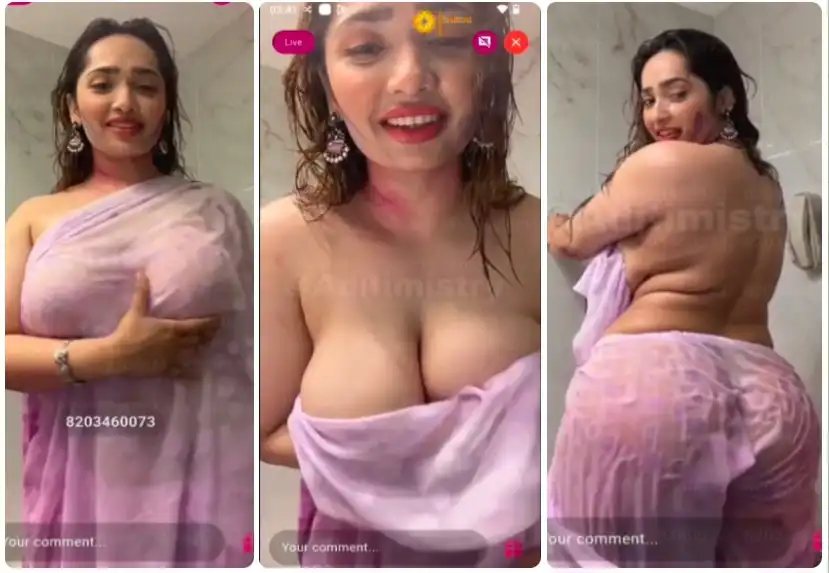 ADITI MISTRY New HOLI SPECIAL 38Min PANTY & BRA Remove NUDE Saree Shower LIVE Full Boob Pop Out